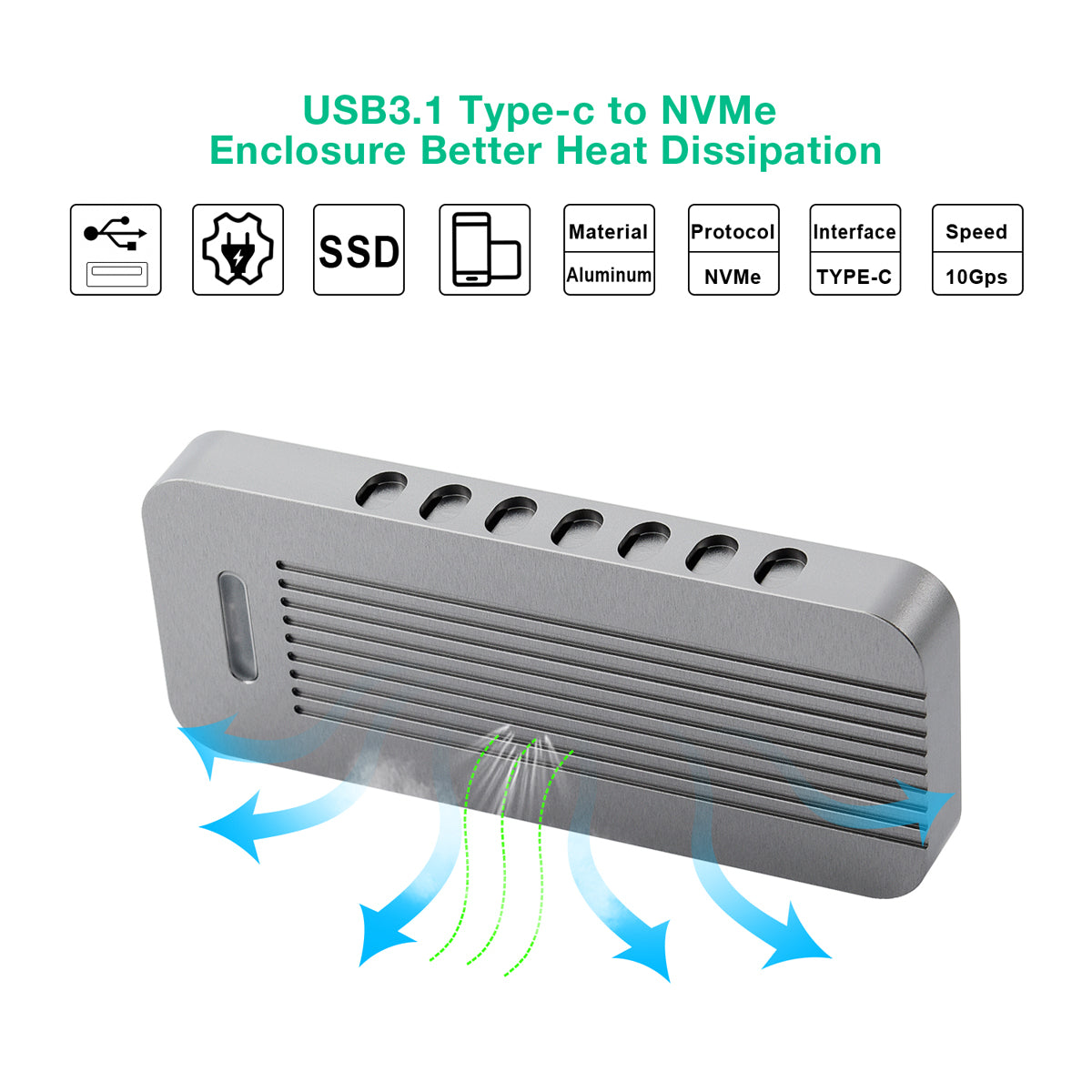 Boîtier SSD PC-HDE01 USB 3.1 Gen 2 Type-C vers NVMe M.2