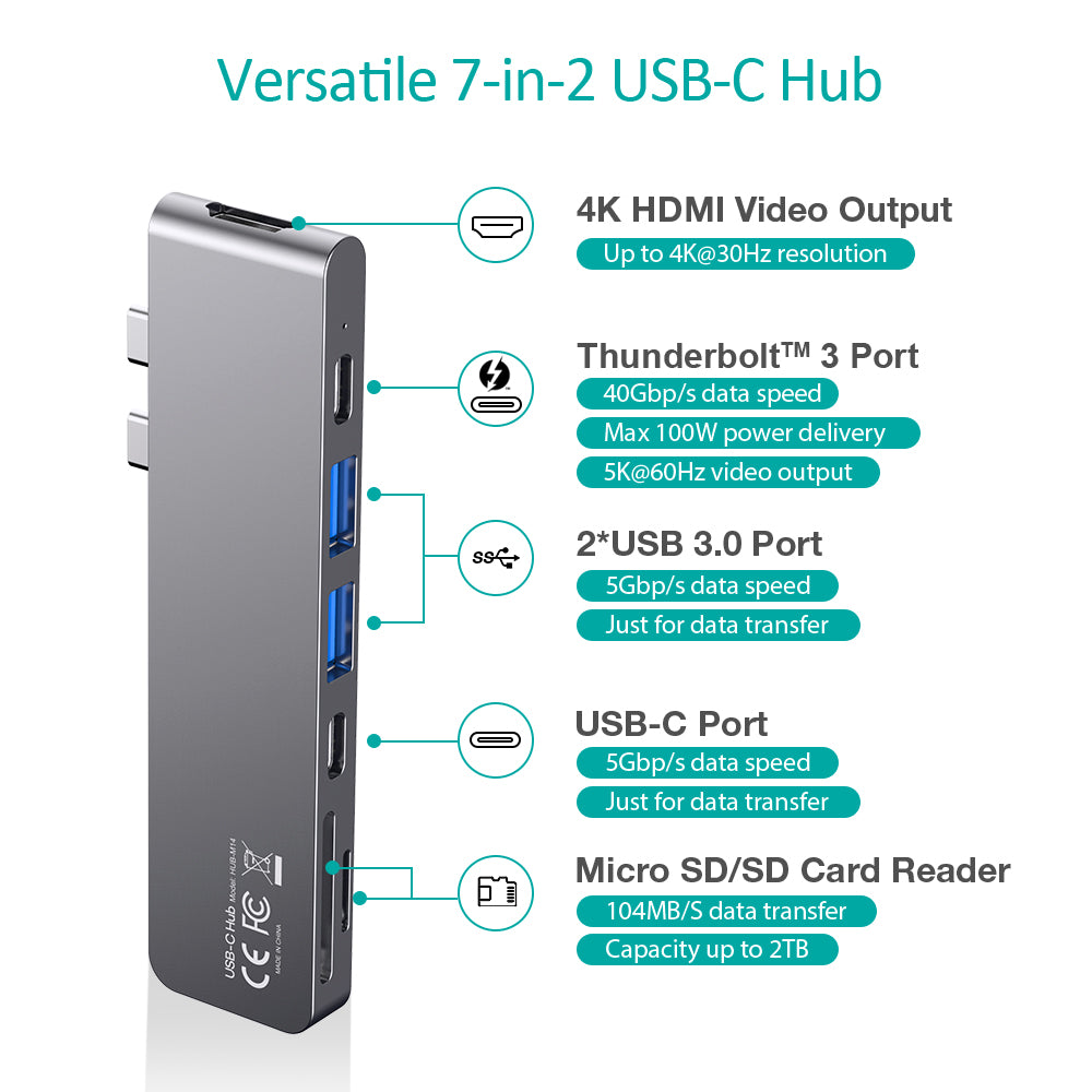 HUB-M14 Choetech MacBook Pro Adapter, USB C Hub for MacBook Pro 2020, MacBook Air 13 inch, Laptop Expand Docking Station