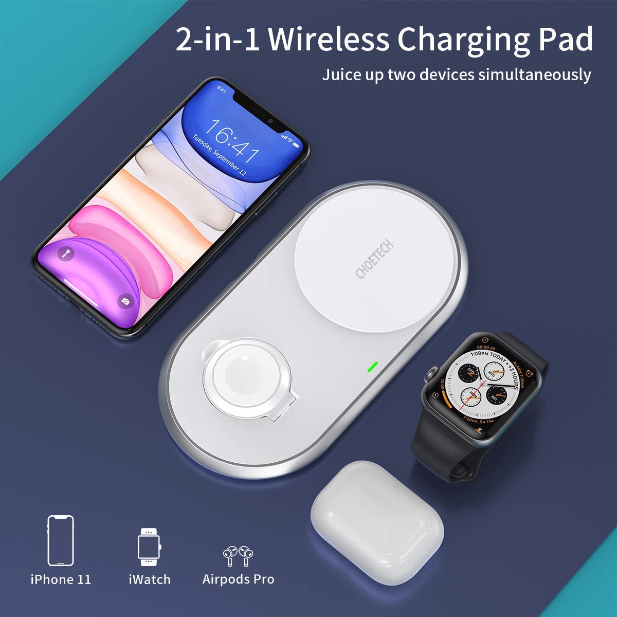T317 2 in 1 Dual Wireless Charger Pad & Foldable Apple Watch (MFI Certified)