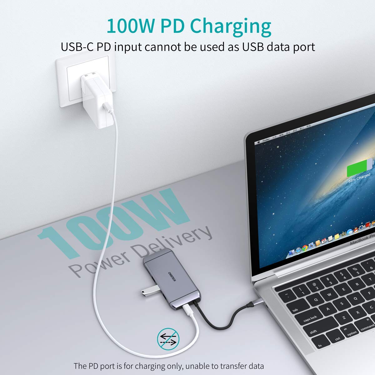HUB-M15 9 in 1 USB C Adapter Hub with 4K HDMI, 100W PD Power,3 USB 3.0, RJ45 Ethernet, 60HZ VGA, SD/TF Card Reader CHOETECH