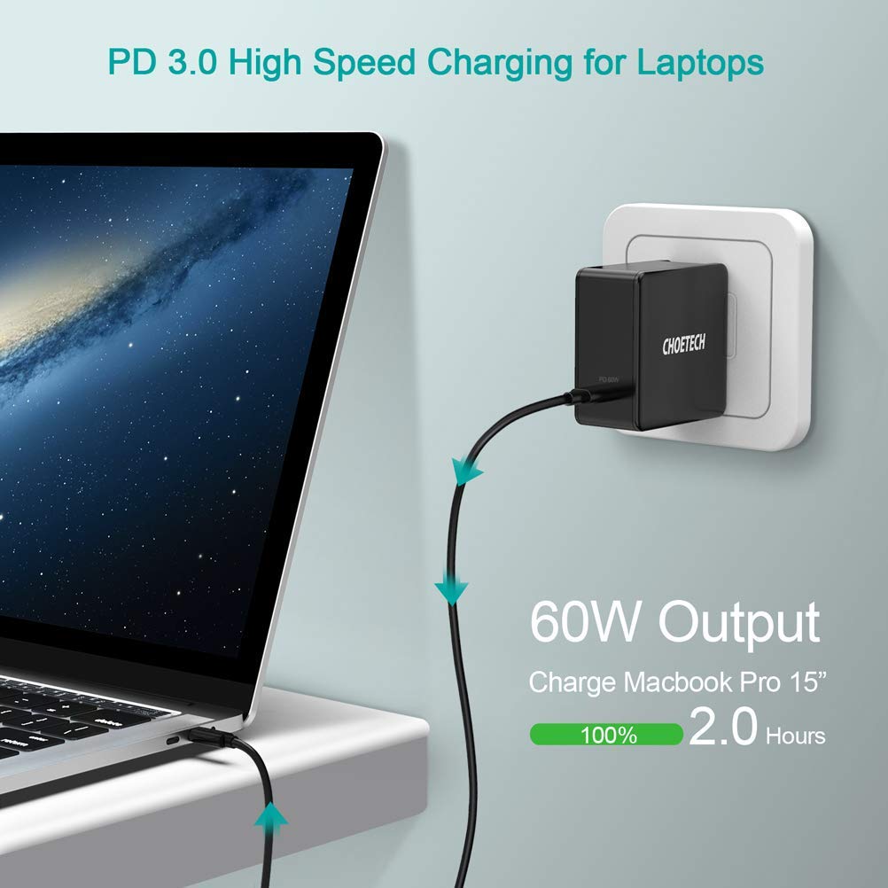USB C Laptop Wall Charger 60W PD w/Cable - Power Adapters, Computer Parts