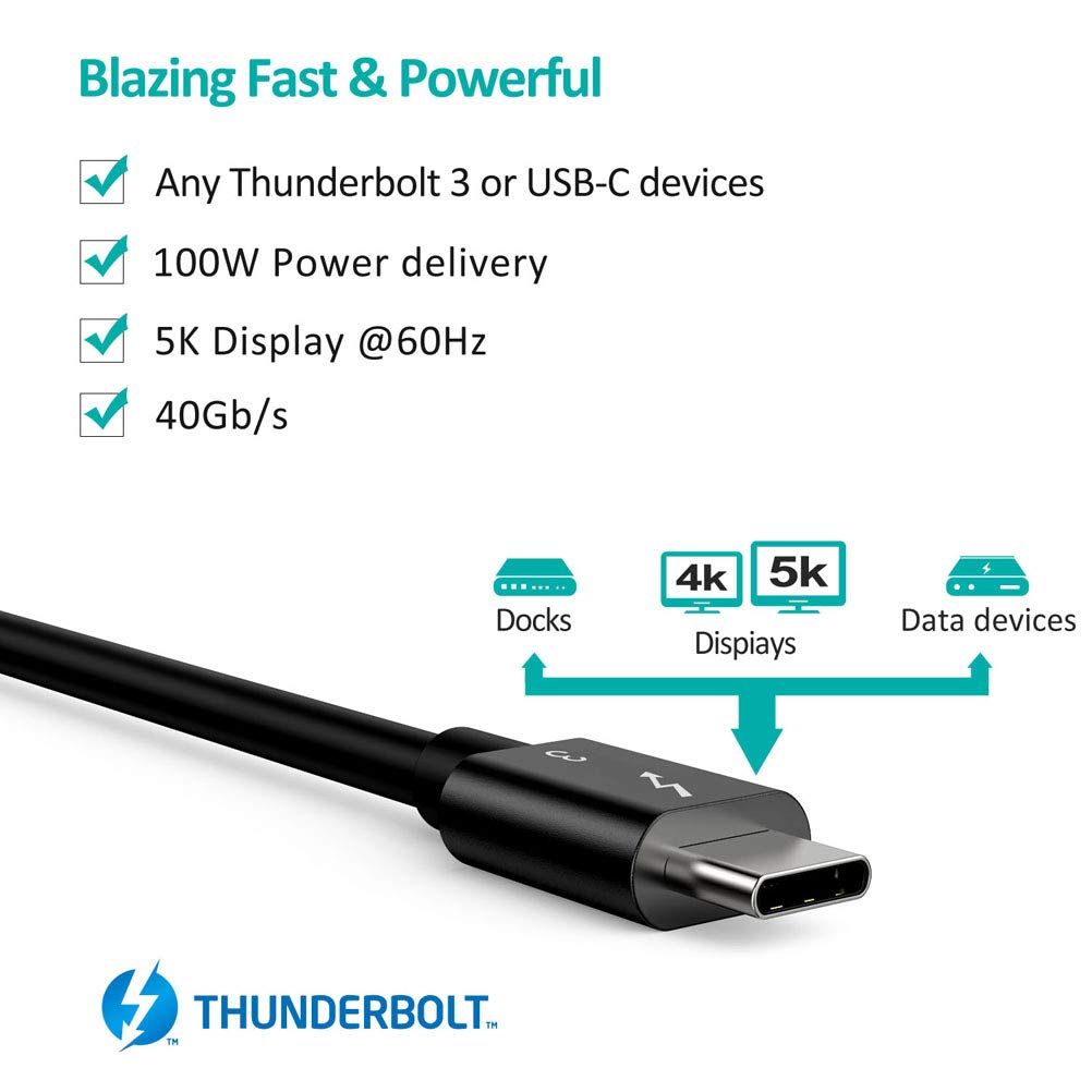 A3007 USB Typ C Thunderbolt 3 Kabel 40 Gbit/s/100 W Laden (2,3 Fuß/0,7 Meter) 5 A/20 V