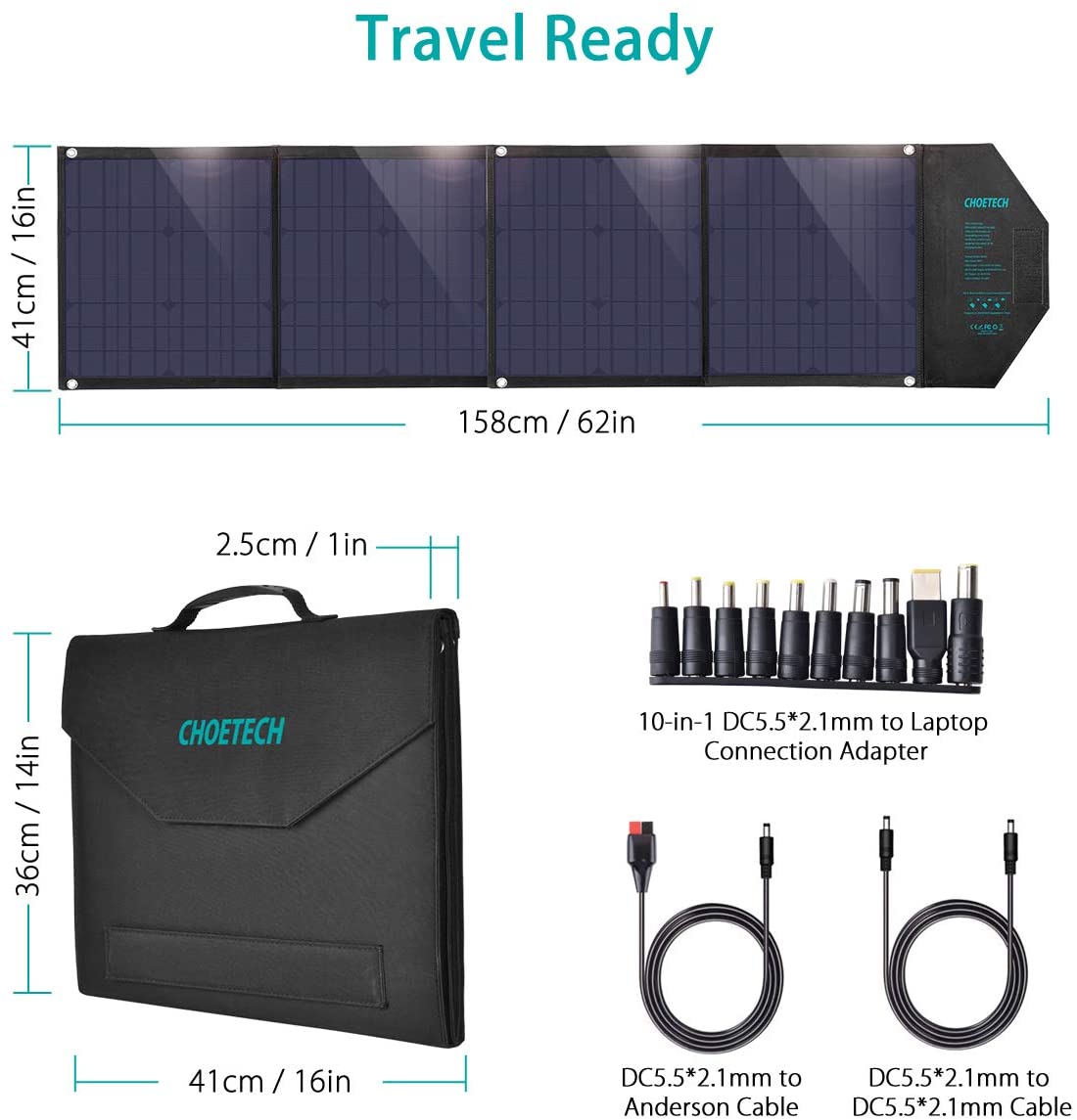 CHOETECH 80W 18V Solar Charger with USB C PD 30W-SC007 CHOETECH