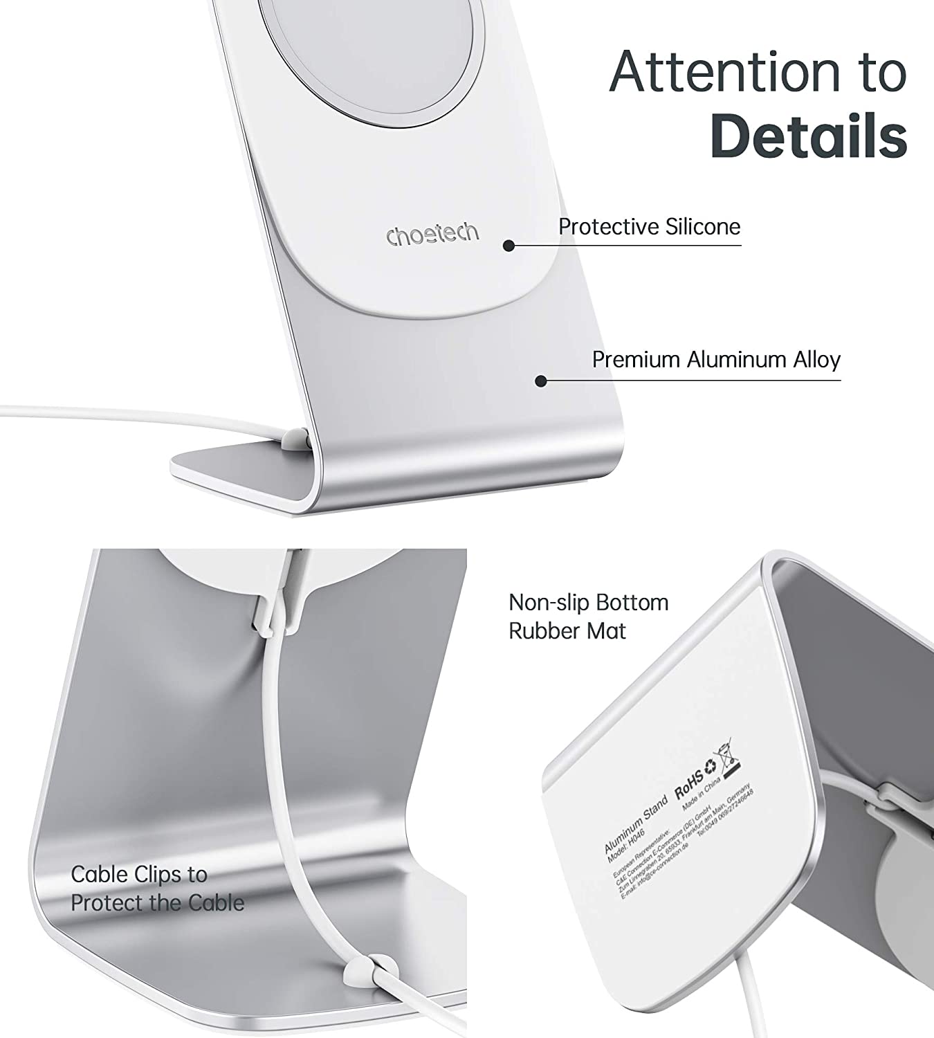 H046 Choetech Phone Stand for MagSafe Charger Aluminum iPhone 12 Magnetic Charging Dock Holder Cradle for Desk CHOETECH