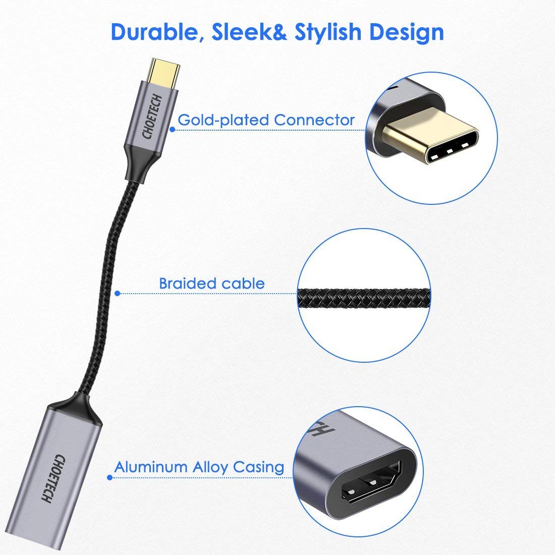 HUB-H10 USB C to HDMI Adapter with Braided Cable 4K@60Hz Sleek CHOETECH