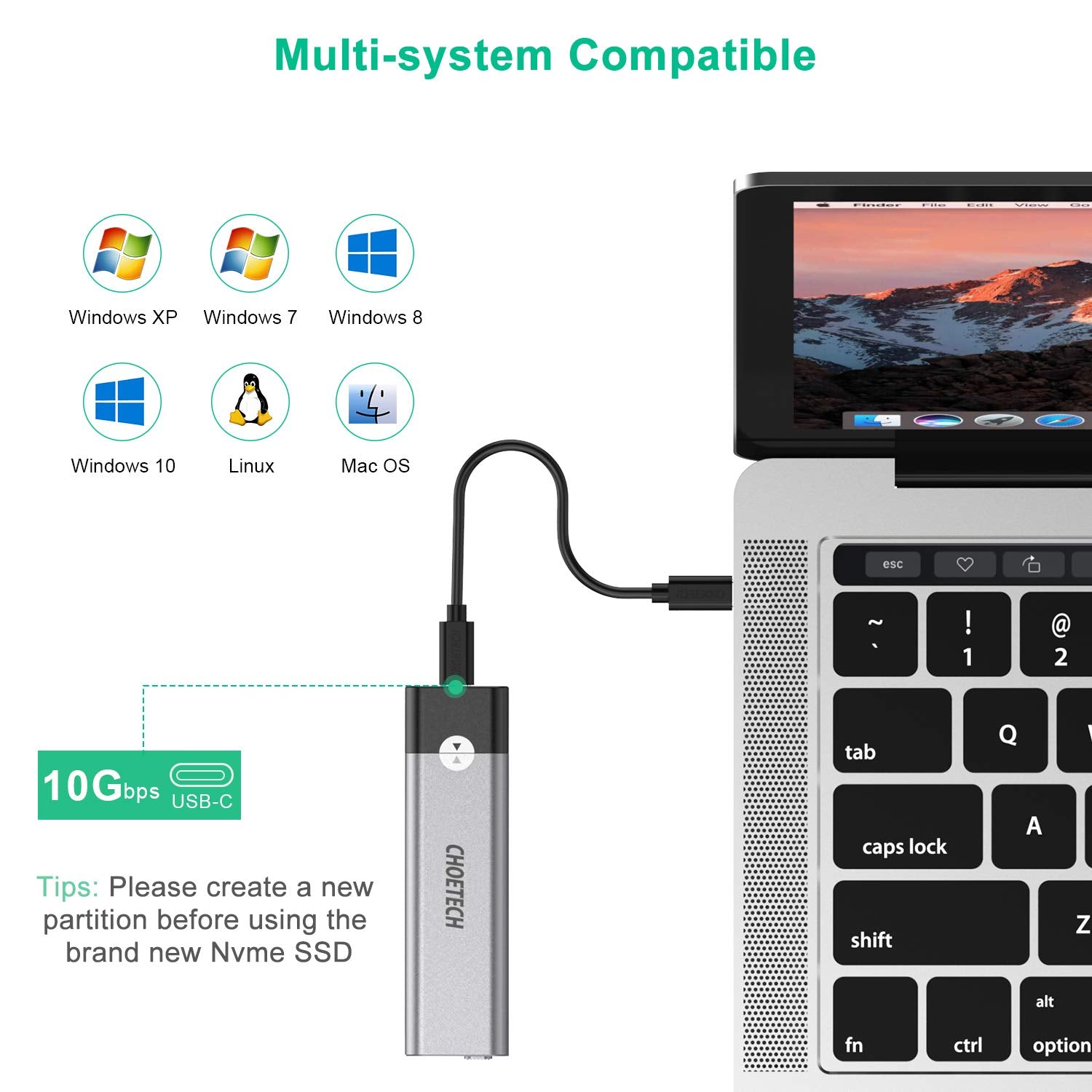 Boîtier SSD Choetech PC-HDE16 USB 3.1 Gen 2 [10 Gbit/S] - Electromenager  Dakar