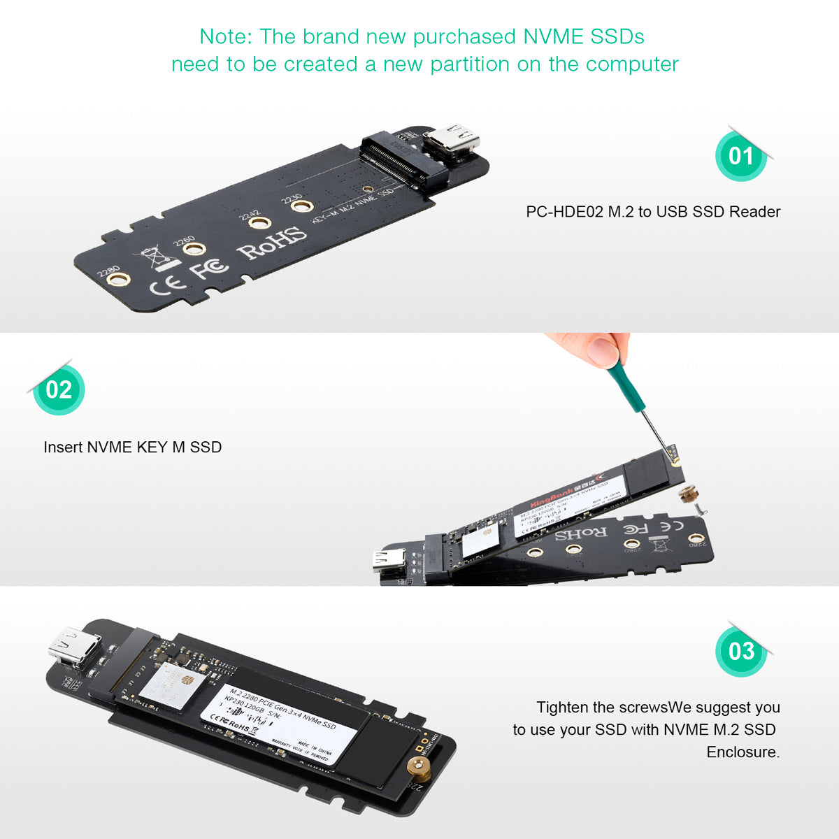 PC-HDE02 M.2 to USB SSD Reader Supports M-Key (PCI-E NVMe-based) CHOETECH