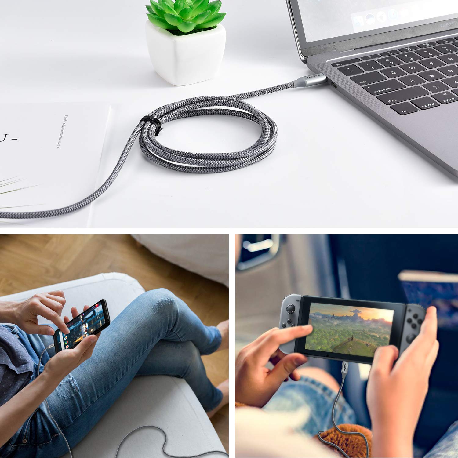 XCC-1002-GY CHOETECH 100W USB Type C 6.6Ft Braided Fast Charging Cable 2 Pack CHOETECH