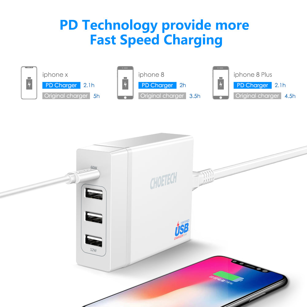 PD72 Power Delivery Charger Multi USB Charging CHOETECH