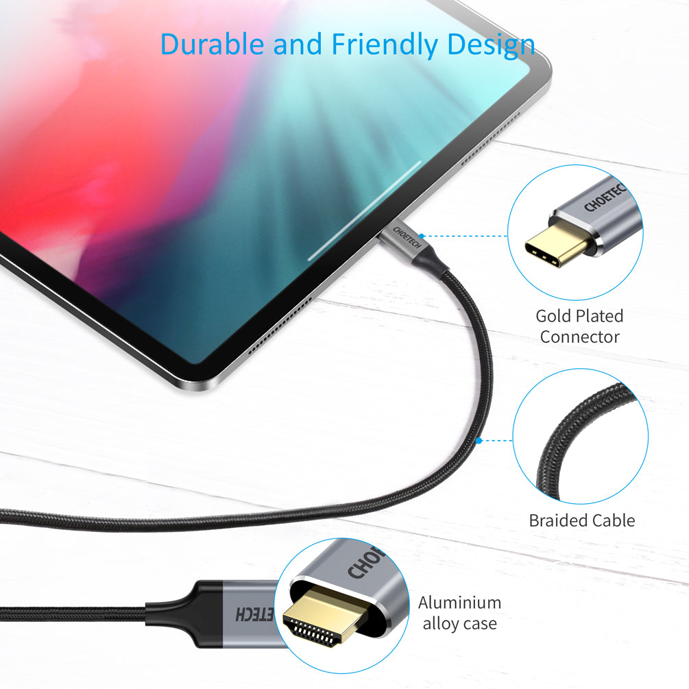 CH0021-BK Choetech USB C to HDMI Cable(4K@60Hz), 6.5ft/2m, USB Type C to HDMI, Thunderbolt 3 Cable