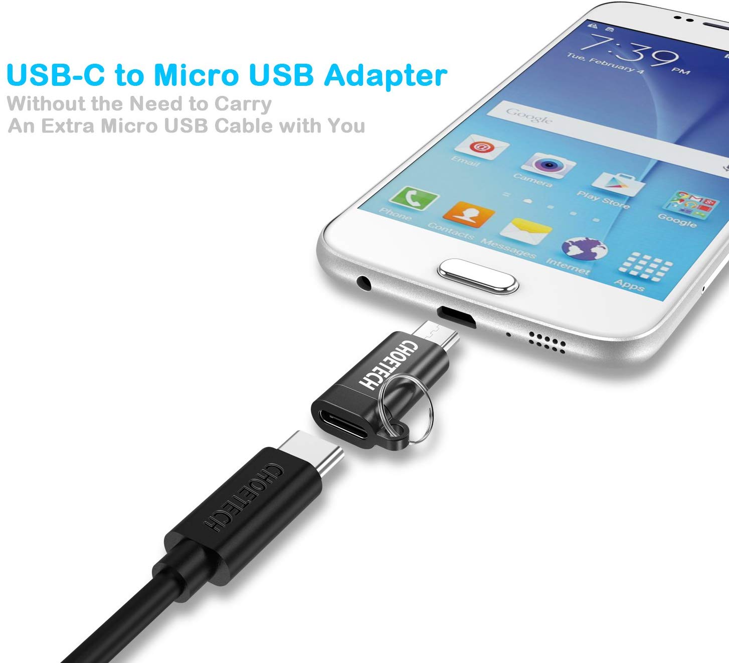 PD-4CM CHOETECH USB-C auf Micro-USB-Adapter, 4er-Pack Typ-C-Buchse auf Micro-USB-Stecker, Konvertierungsanschluss, unterstützt Lade- und Datensynchronisierung, kompatibel mit Samsung Galaxy S7/S7 Edge, Nexus 5/6 und Micro-USB-Geräten