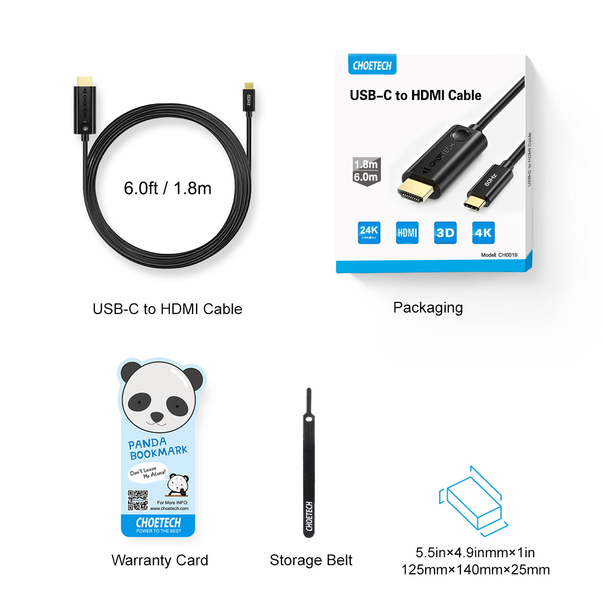 CHOETECH 4K@60Hz 1.8m/6ft USB C to HDMI Cable CHOETECH OFFICIAL