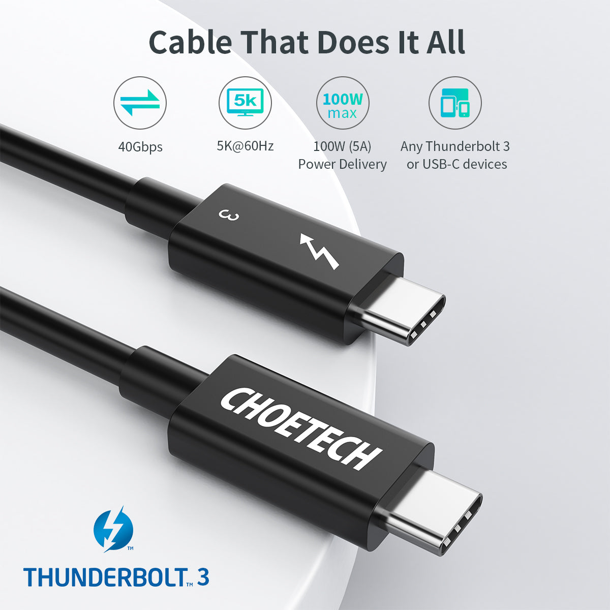 A3009 Choetech USB-C Thunderbolt 3 Cable (0.8m/2.6ft)