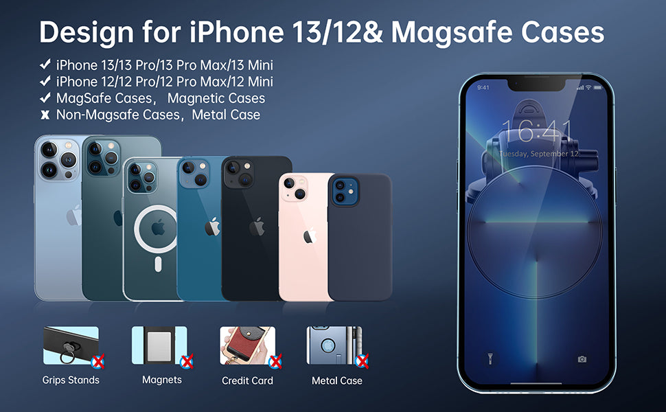Soporte magnético para automóvil compatible con iPhone 13 12 Pro Max Mini y con estuche MagSafe
