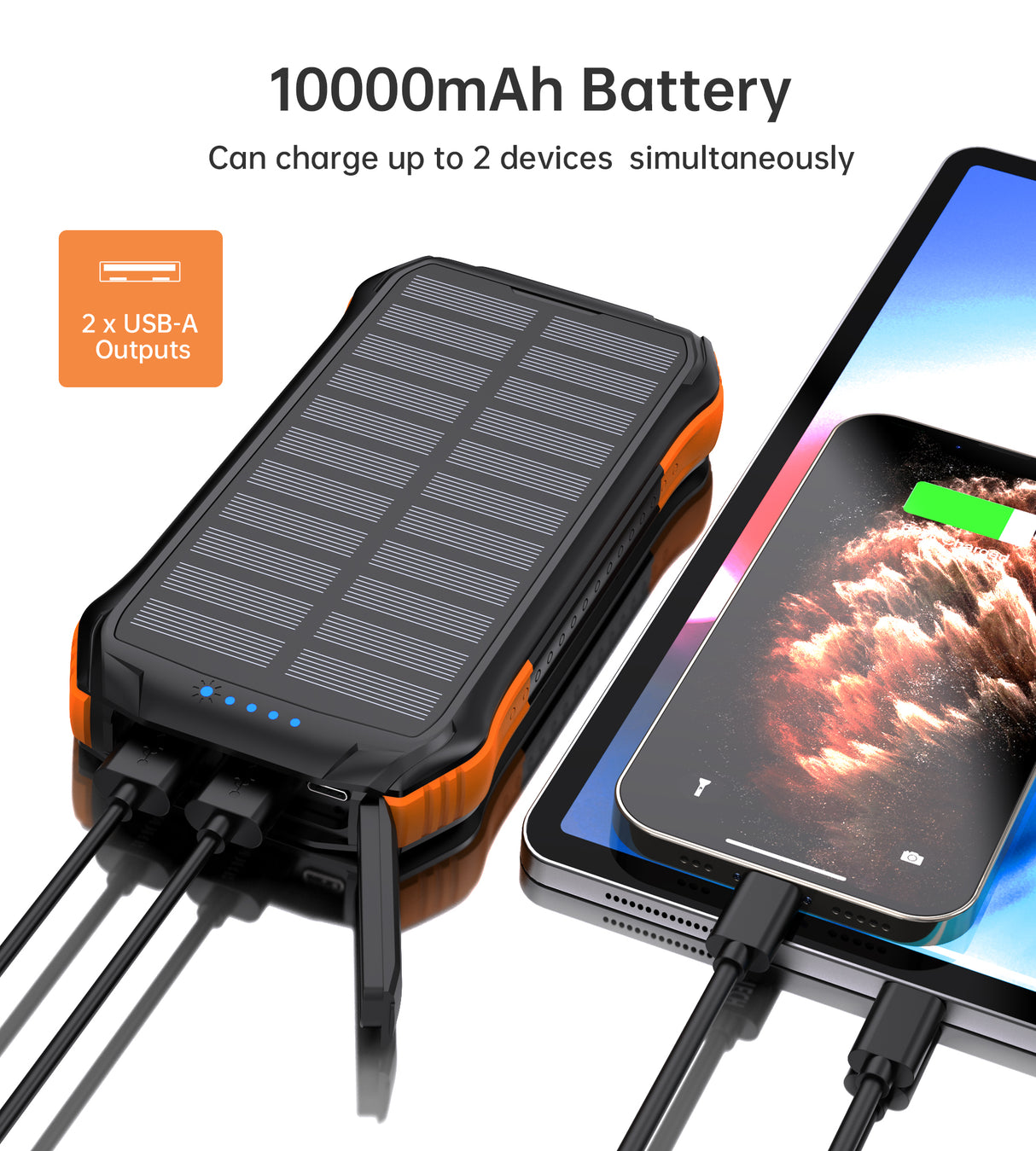 10000mAh Dual USB Portable Solar Battery Charger Solar Power Bank For Phone  USA