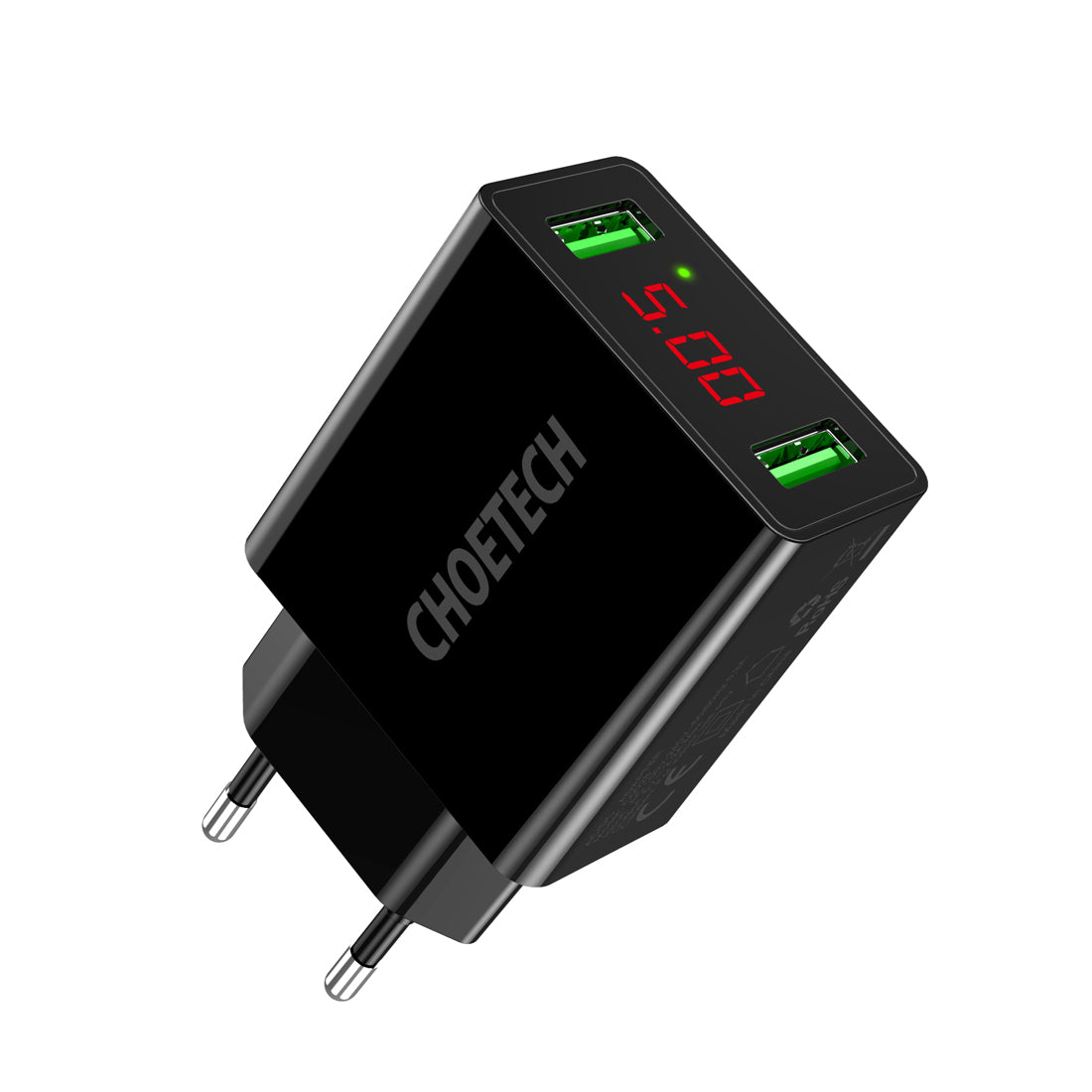 C0028 CHOETECH Universal-Reiseladegerät 5 V 2,2 A LED-Anzeige 2 USB-Schnellladegerät für Mobiltelefone