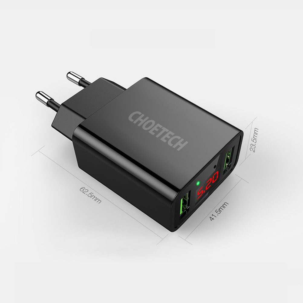 C0028 Choetech Travel 2-Port Wall Charger 5V/2.2A with LED Display
