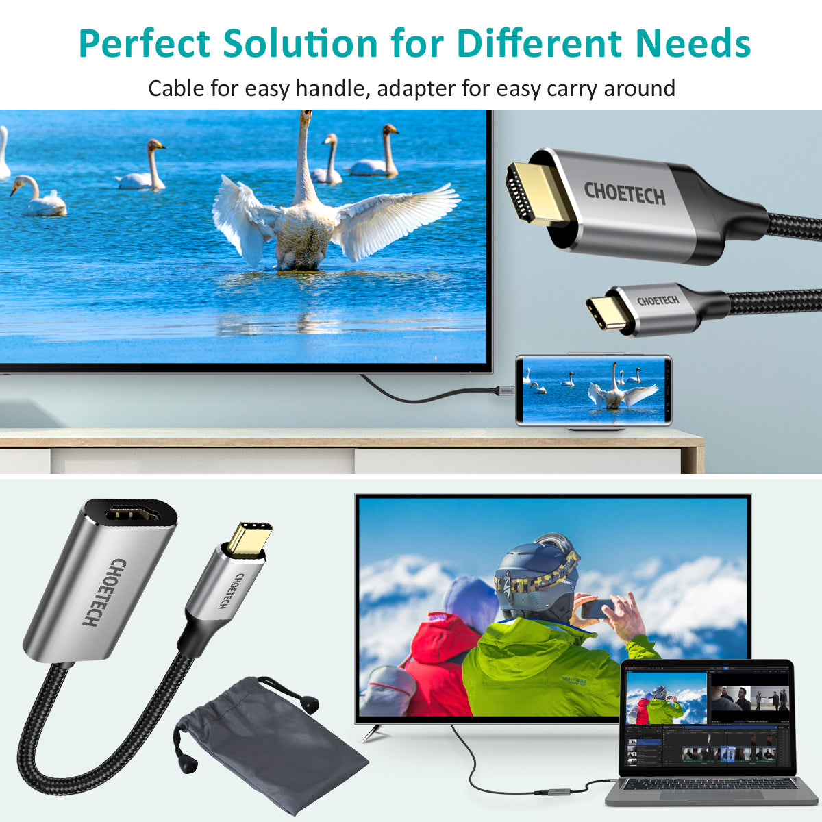 CH0033 Choetech Câble USB C vers HDMI (4K à 60 Hz), 6,5 pieds/2 m, ada –  CHOETECH I POWER TO THE BEST