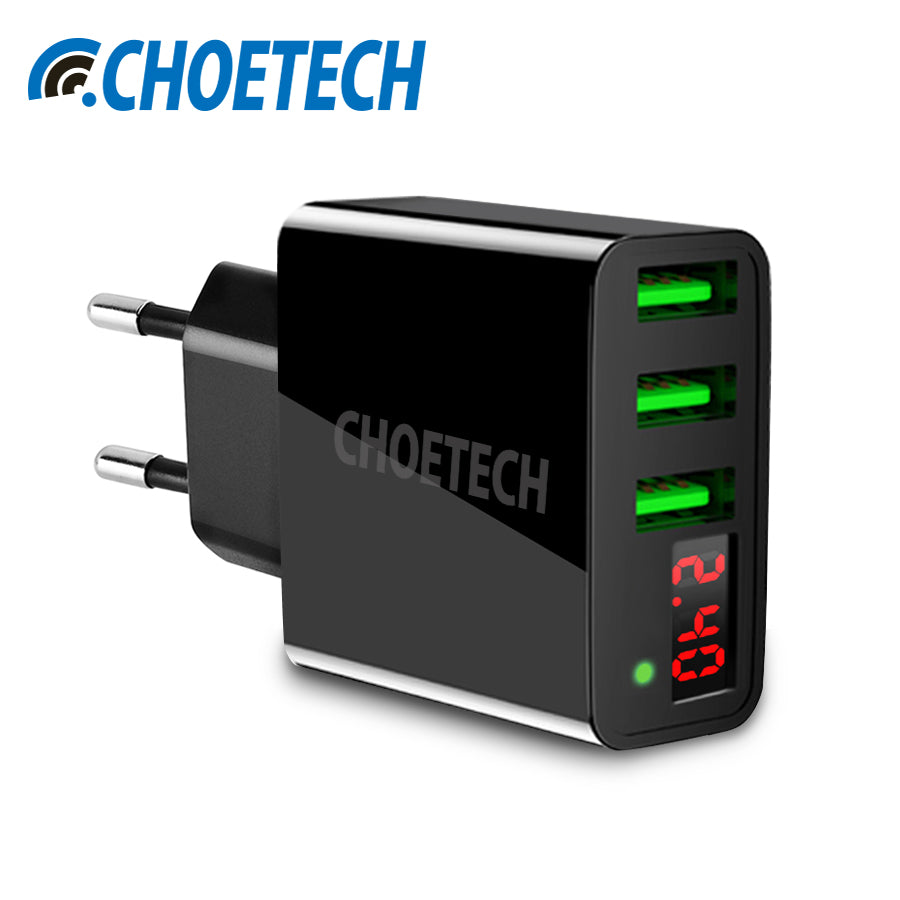 CHOETECH Universal 3 USB Charger LED Display Wall Charger CHOETECH OFFICIAL