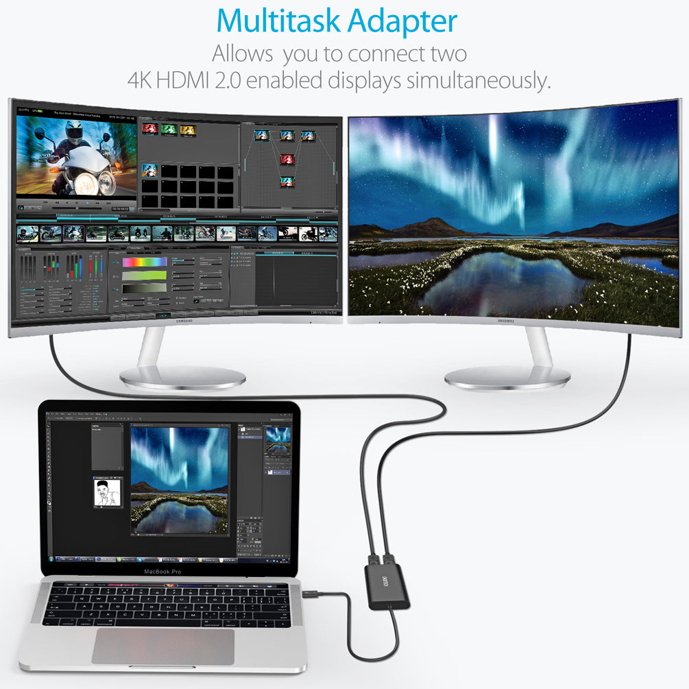 CHOETECH [Certified] USB C Thunderbolt 3 to Dual HDMI 2.0 Adapter Support Dual 4K 60Hz for Thunderbolt 3 Computers HUB-H07 CHOETECH