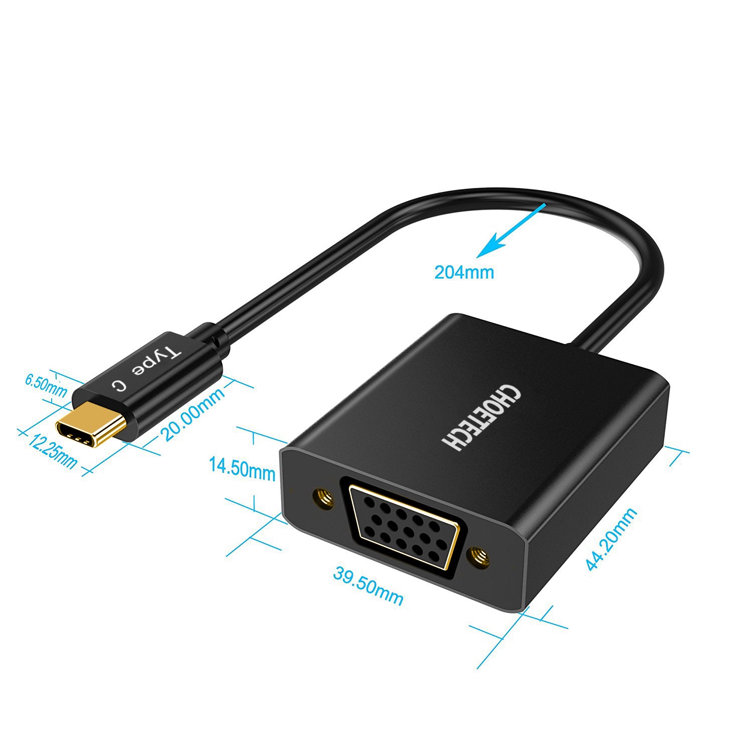 HUB-V01 Choetech 1080p Compatible USB 3.1 Adaptador USB tipo C a VGA (compatible con puerto Thunderbolt 3) para MacBook, Chromebook Pixel y más dispositivos tipo C