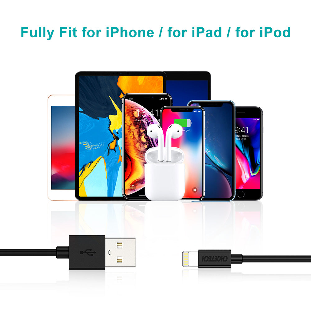 IP0026 CHOETECH MFi-zertifiziertes Lightning-auf-USB-Kabel 2,4 A Schnelllade-Datenkabel für iPhone 8 X XR XS 7 6 5s iPad Mini und mehr