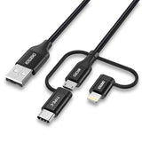 Cable multi USB IP0030, cable trenzado 3 en 1 CHOETECH con conector Lightning / Tipo C / Micro USB, cable de carga y sincronización [certificado MFi] para iPhone, iPad, Galaxy y más dispositivos iOS y Android