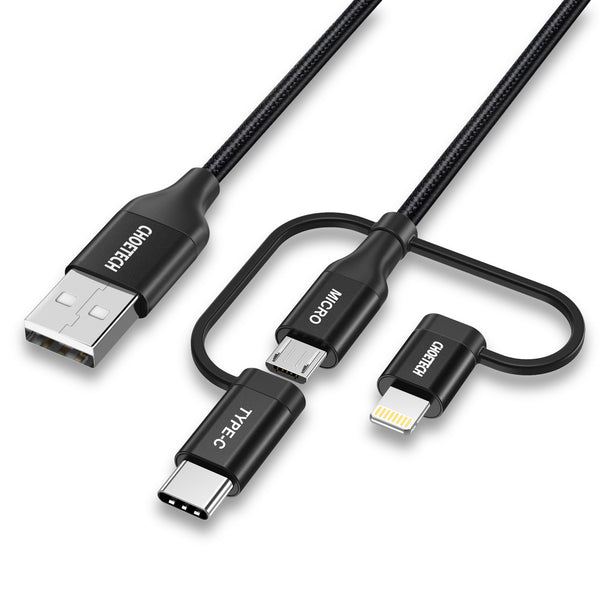Choetech IP0030 3-in-1 Charging Cable – L/USB-C/Micro USB Braided Cord