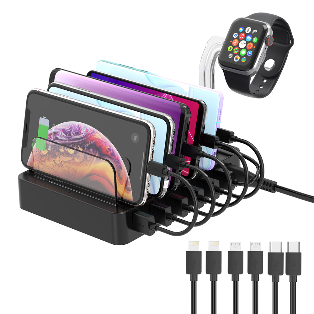 Q3008 QC 3.0 Charging Station, CHOETECH 6-Port Multiple Device Charging Dock Desk Organizer Detachable Charge Station for iPhone, iPad, iwatch,Samsung and Other Android Devices (6 Cables Included)