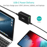 Q34U2Q CHOETECH USB C PD Ladegerät, 5-Port 60W Wandladegerät mit 30W Power Delivery und 18W Quick Charge 3.0 Kompatibel mit Galaxy Note 10 Plus/Note 10, iPhone 11/11 Pro/Xs/X/8, iPad Pro, MacBook und mehr
