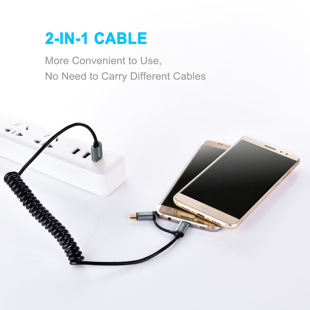 XAC-0012-101/102 CHOETECH 2 in 1 USB Type C+Micro USB Cable (Coiled) 4ft/1.2m Charge & Sync Cable for Galaxy S9/ S9 Plus, Note 8, S8/ S8 Plus, LG G6/ G5 and Other Type C & Micro USB Devices