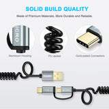 XAC-0012-101/102 CHOETECH 2 in 1 USB Type C+Micro USB Cable (Coiled) 4ft/1.2m Charge & Sync Cable for Galaxy S9/ S9 Plus, Note 8, S8/ S8 Plus, LG G6/ G5 and Other Type C & Micro USB Devices