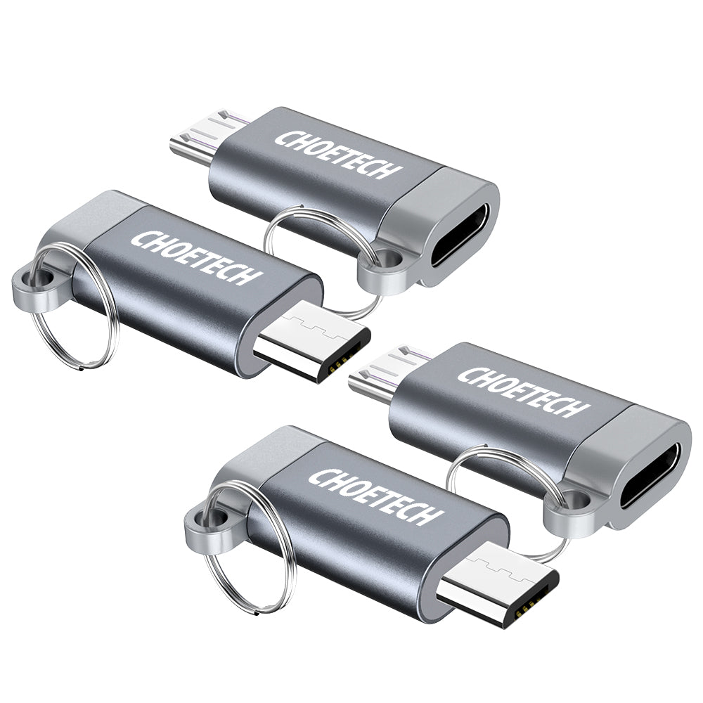 Micro-USB-auf-USB-C-Adapter, CHOETECH 4er-Pack Typ C (weiblich) auf Micro-USB (männlich) Charge Sync Convert Connector mit Schlüsselring