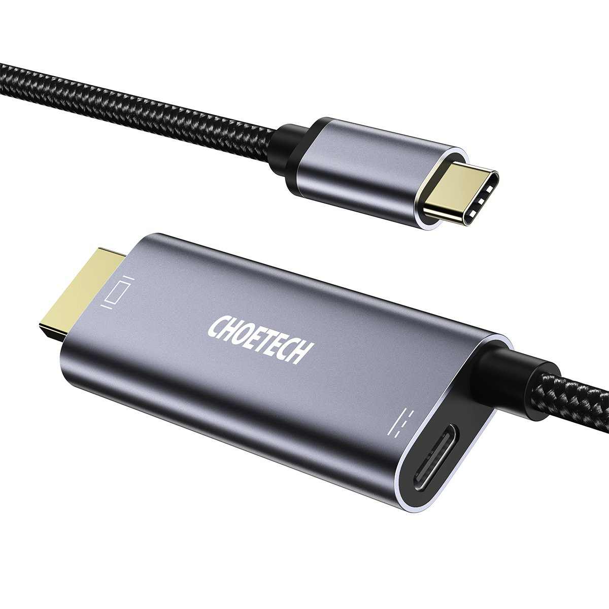 CHOETECH XCH-M180GY USB Type C to HDMI Cable with 60W PD Charging Port Adapter