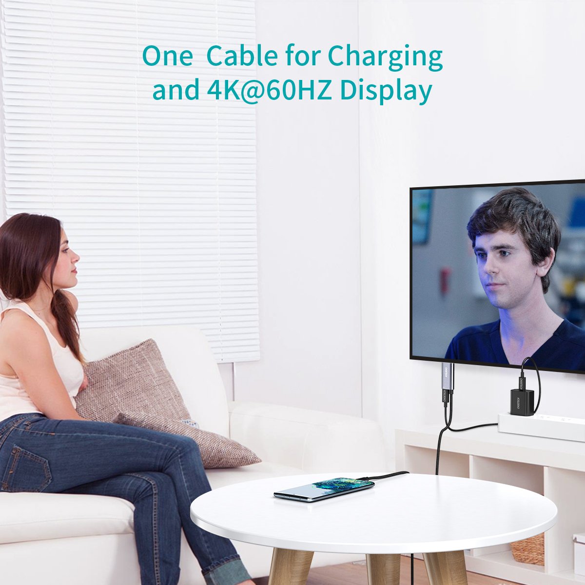 CHOETECH XCH-M180GY USB Type C to HDMI Cable with 60W PD Charging Port Adapter