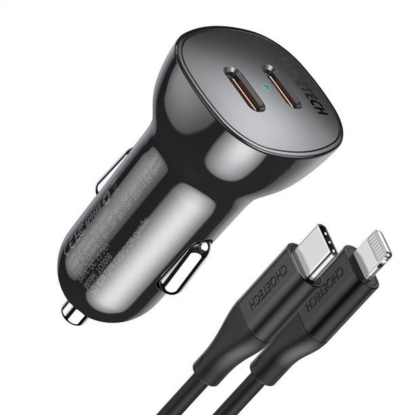 Cargador de coche de metal Choetech GMTC0008-CL de 36 W – Puertos USB-C duales, carga rápida