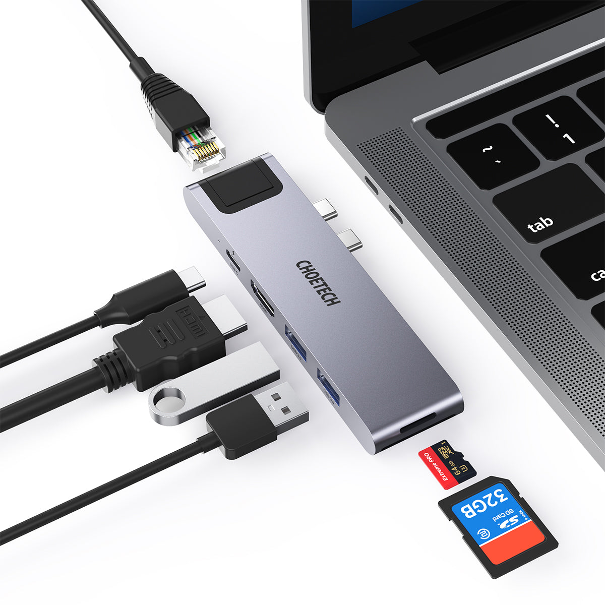 HUB-M24 Choetech Adaptateur USB MacBook Pro/Air 7 en 2 Hub USB C