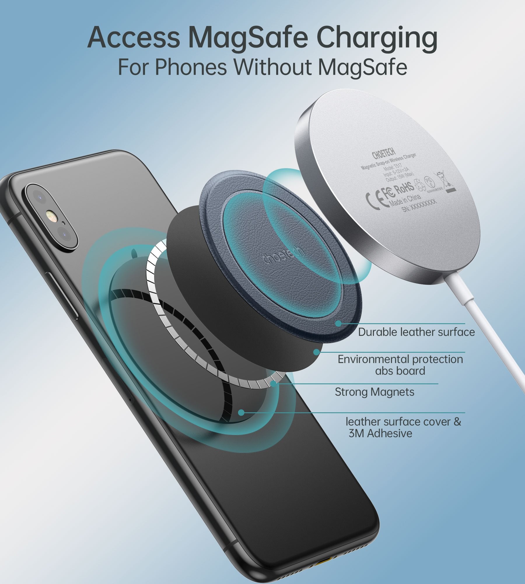 MIX00106 CHOETECH MagLeap Plaque Métallique 2Pack Compatible avec Apple Magsafe Chargeur et Chargeur Sans Fil