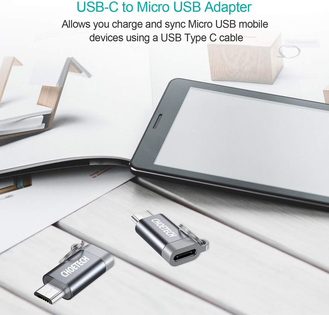 MIX00084 Adaptador Micro USB a USB C, CHOETECH Paquete de 4 Tipo C (hembra) a Micro USB (macho) Conector de conversión de sincronización de carga con llavero para Samsung Galaxy S7/S7 Edge, Nexus 5/6 y más dispositivos micro USB