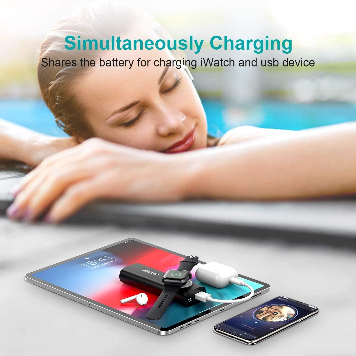 T315 2 in 1 Portable Wireless iWatch Charger Small Power Bank Quick Charging