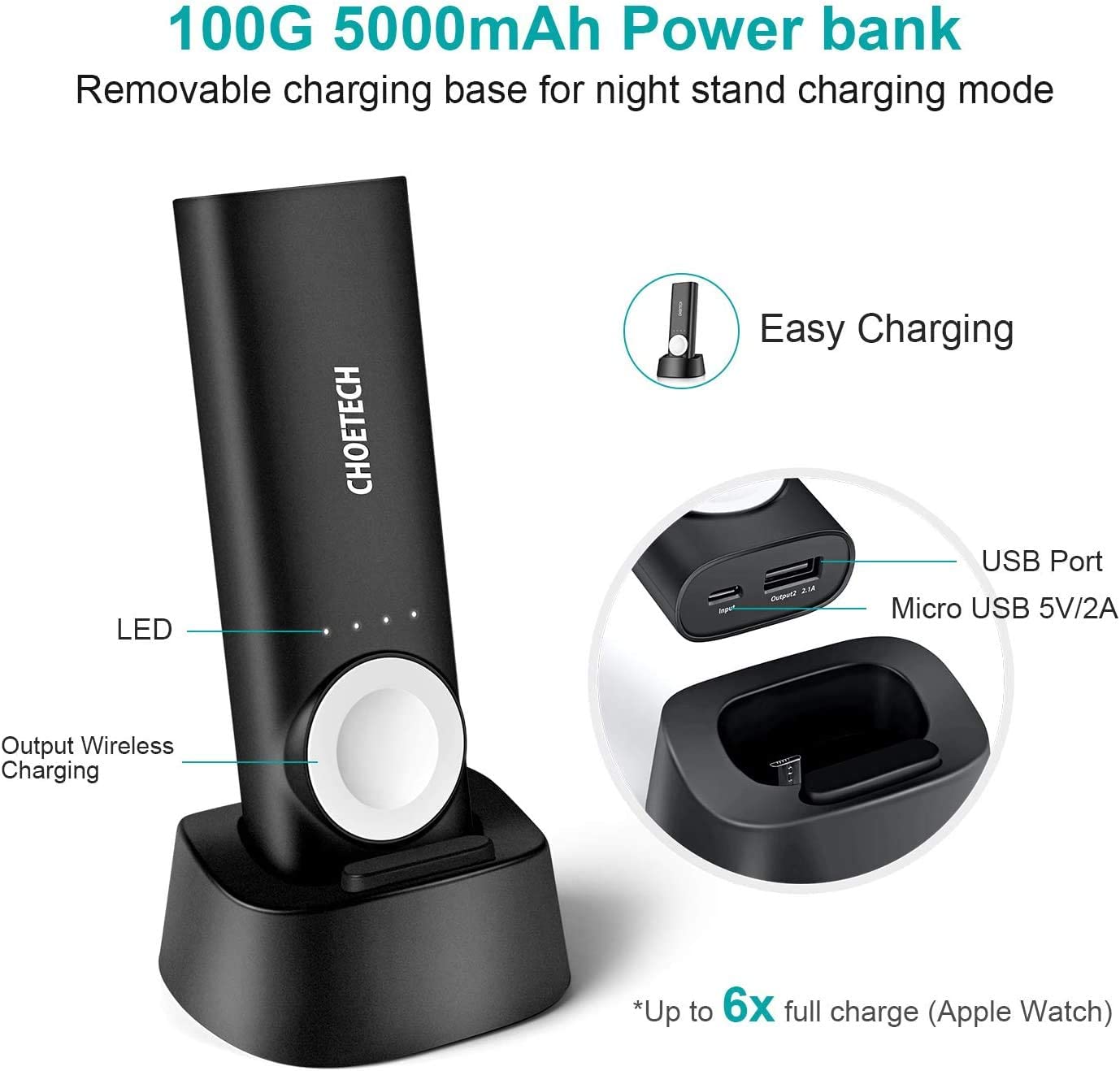 T315 2 in 1 Portable Wireless iWatch Charger Small Power Bank Quick Charging